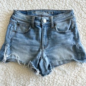 American Eagle AE Hi Rise Shortie Jean Denim Shorts Cut offs Distressed G